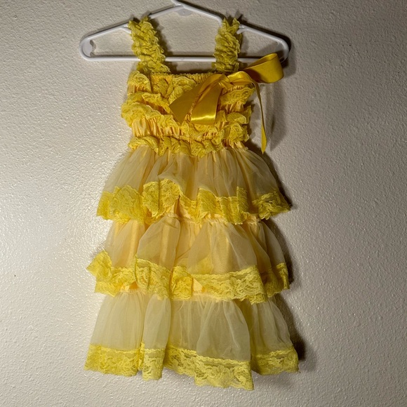 Yellow Spaghetti Strap Shabby Chic baby girl dress size small - Picture 8 of 9